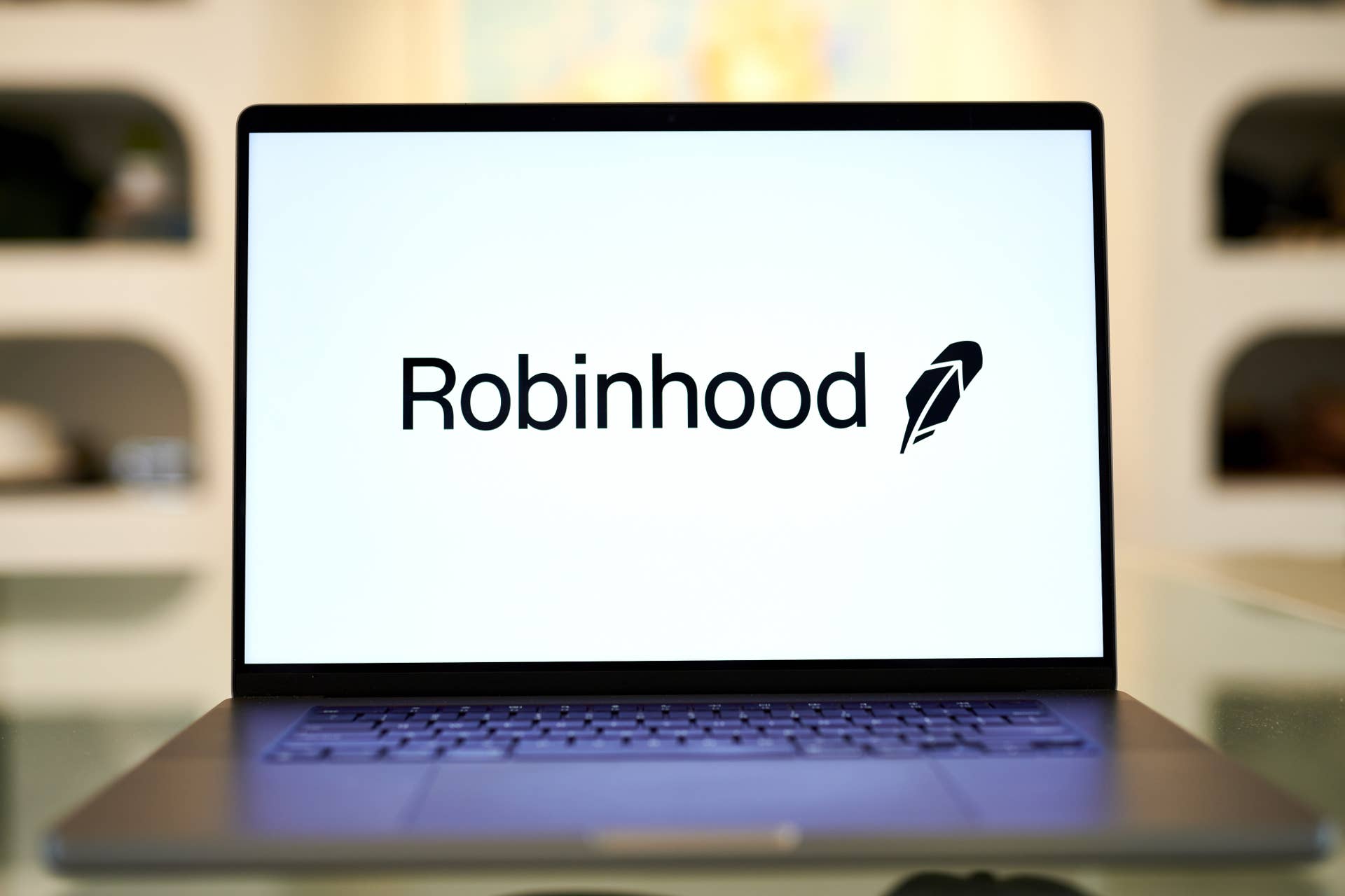 The Robinhood logo on a laptop cpmputer arranged in the Brooklyn borough of New York, US, on Monday, May 8, 2023.