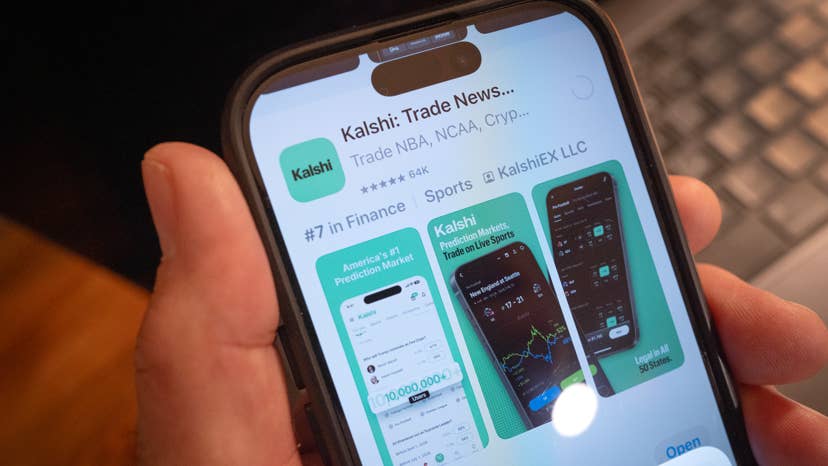 In this photo illustration, An app for Kalshi, an online prediction market site is shown.