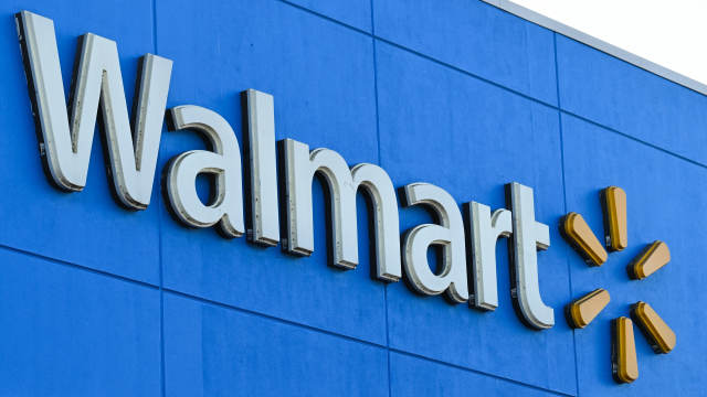 The Walmart logo is seen outside a Walmart store.