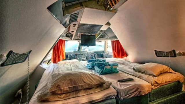 A guest room in the Jumbo Stay Hotel. lead.