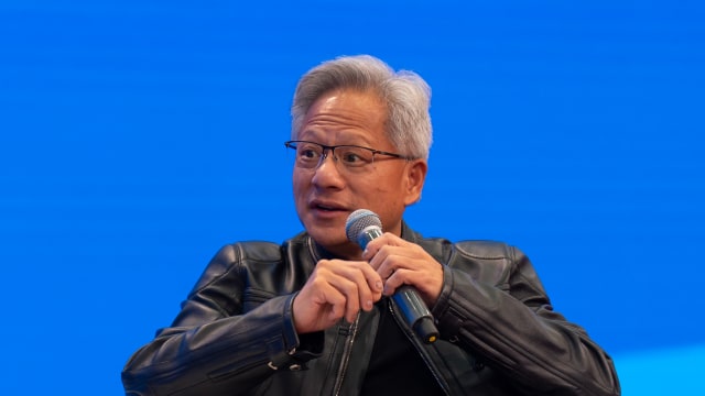 Jensen Huang, chief executive officer of Nvidia Corp., during the China International Supply Chain Expo in Beijing, China, on Thursday, July 17, 2025. Huang lauded DeepSeek and China's other contributions to AI research as he met with political and tech leaders in Beijing. Photographer: Andrea Verdelli/Bloomberg via Getty Images
