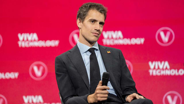 Mistral AI founder and CEO Arthur Mensch speaks at a technology conference in Paris. lead.