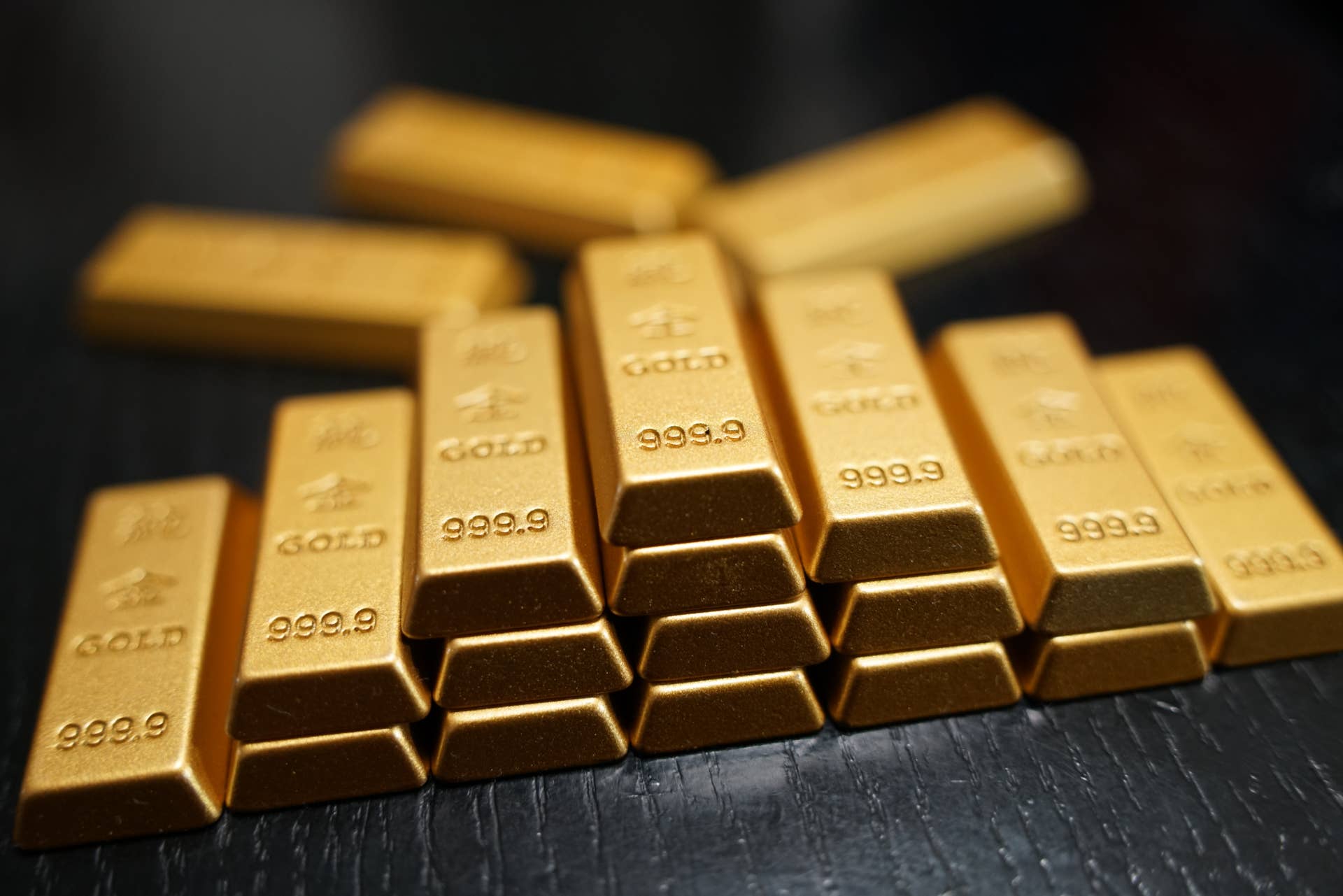Gold pure gold bar models captured in Shanghai, China on March 15, 2026.