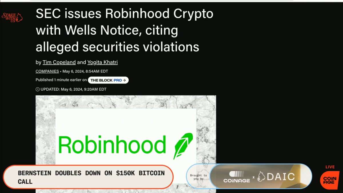 Robinhood receives Wells Notice from SEC