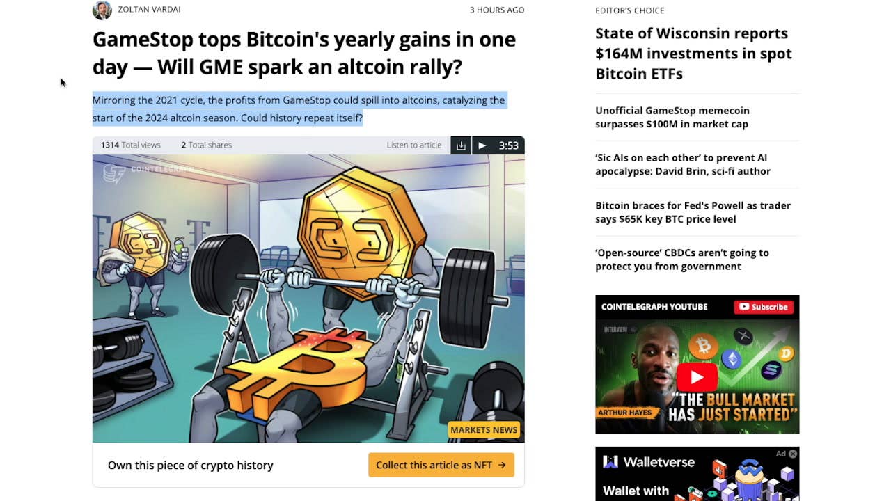 ‘Absolutely crazy’ GameStop rally can spill into crypto prices, per analyst