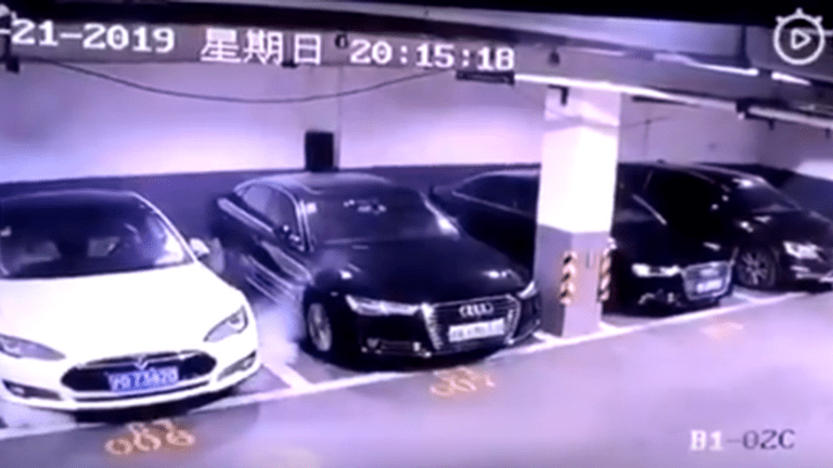 Shocking Video Shows Parked Tesla Spontaneously Exploding In Chinese Garage