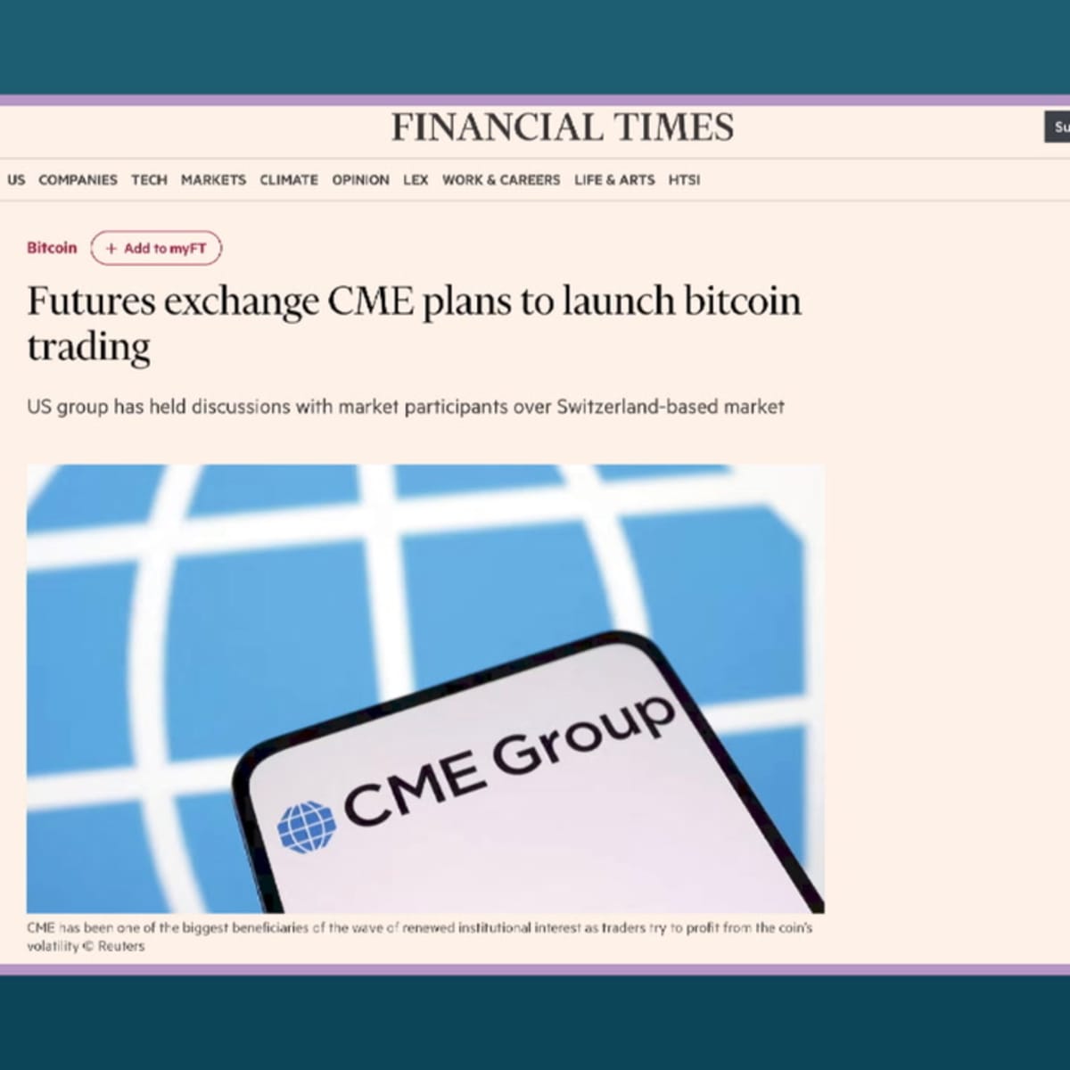CME plans to offer spot bitcoin trades