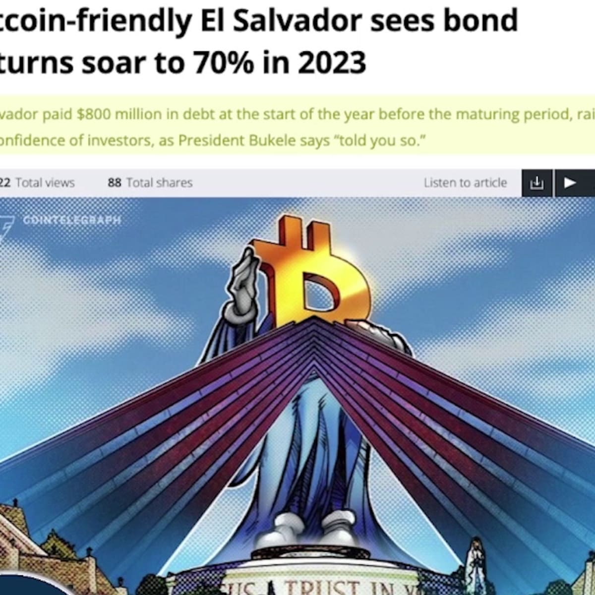 Following bitcoin bet, El Salvador bonds see 70% returns