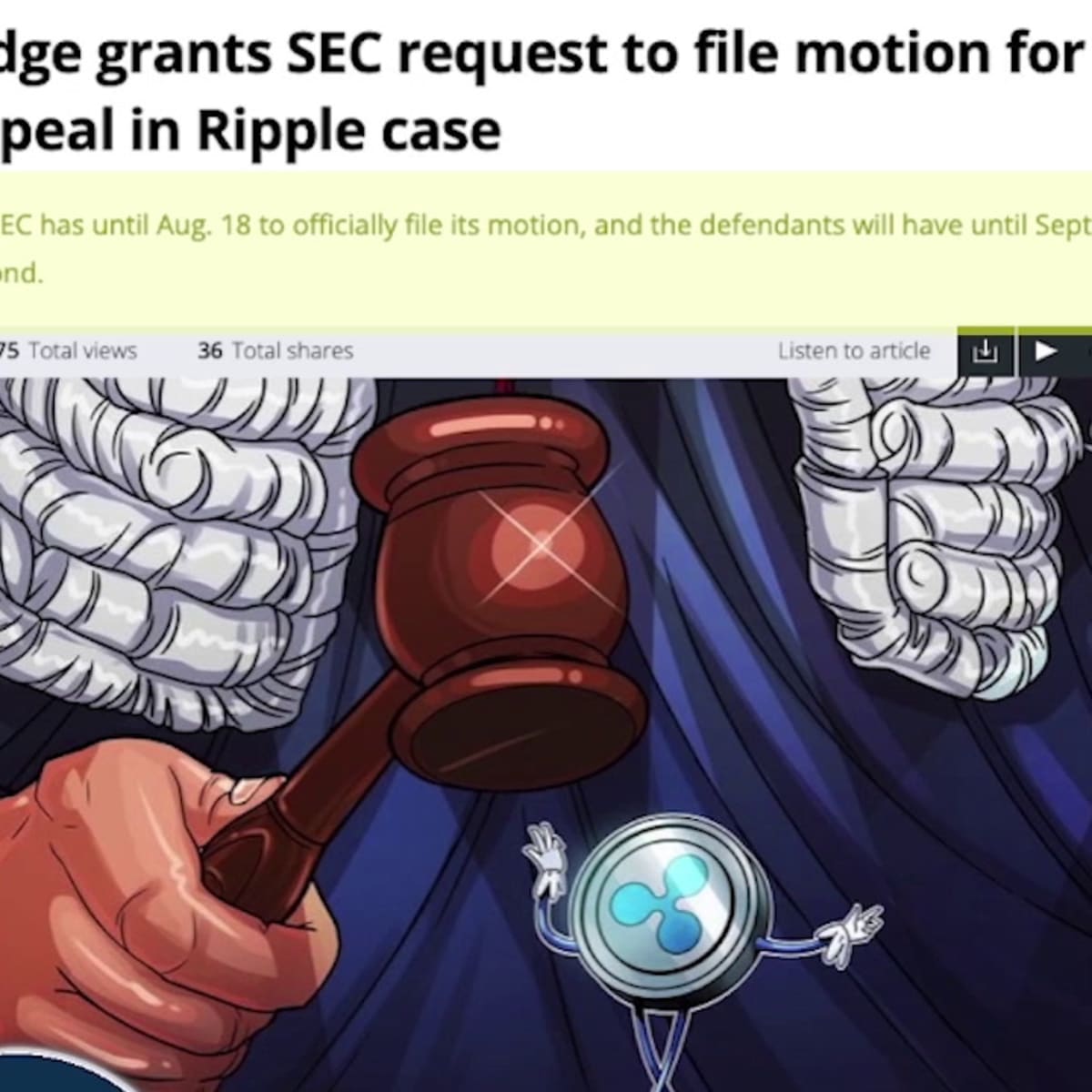 SEC wins permission to appeal Ripple, XRP securities victory