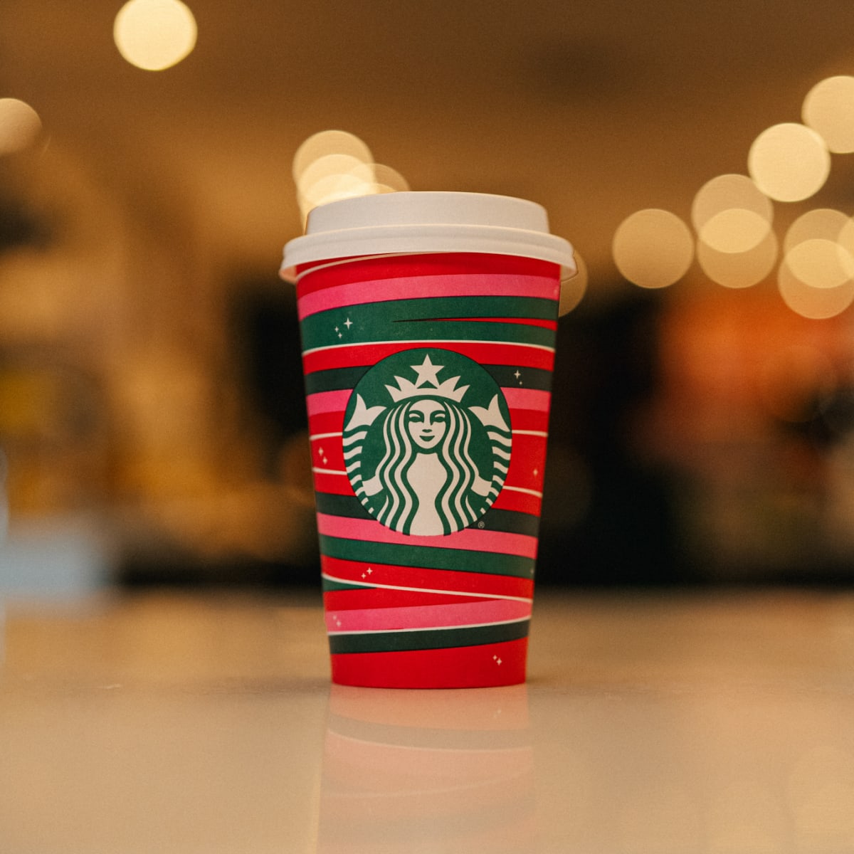 Christmas Paper Cups with White and Red Reindeer and Snowflakes