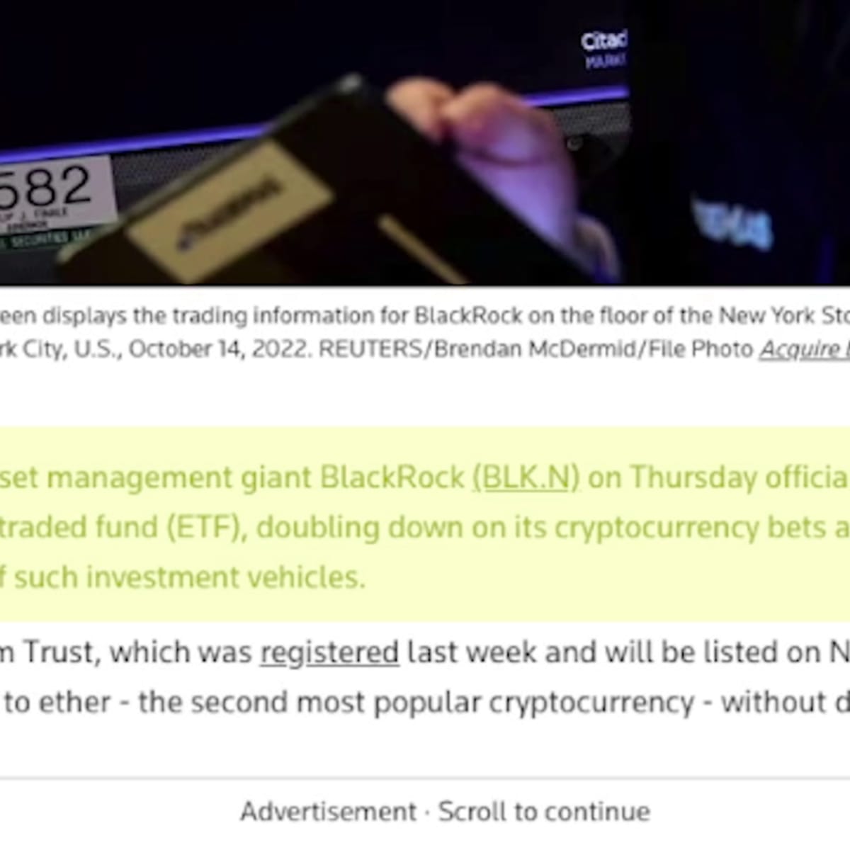 Joe Parys.BlackRock ETH Price