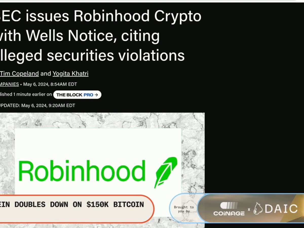 Robinhood receives Wells Notice from SEC