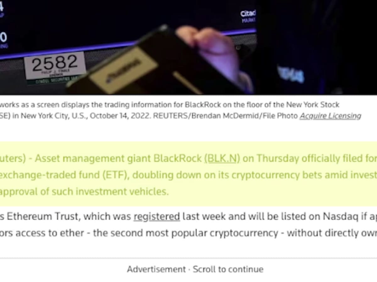 Joe Parys.BlackRock ETH Price