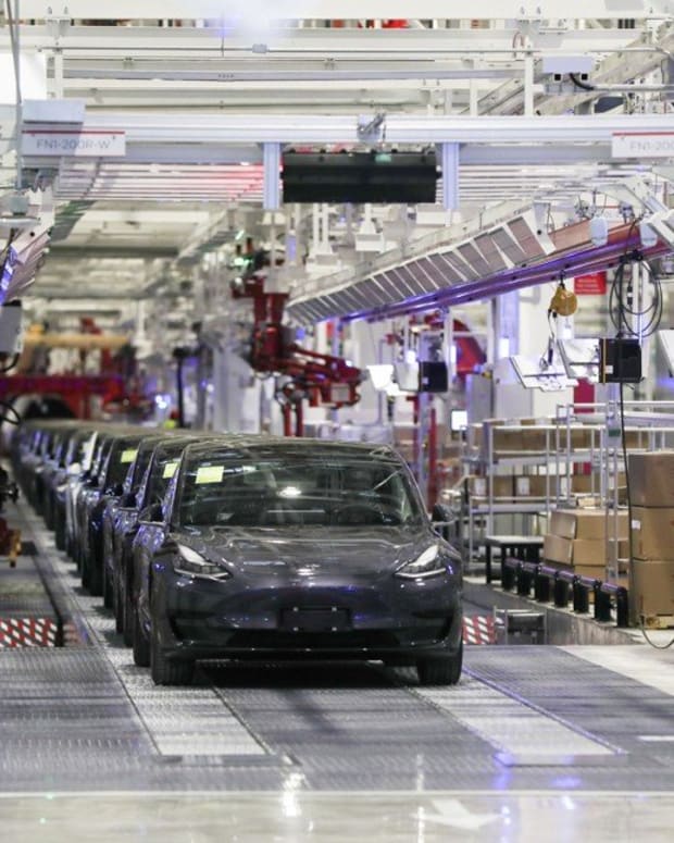 Tesla vehicles on an assembly line at its Gigafactory in Shanghai on Tuesday, January 7, 2020. Photo: Xinhua via AP
