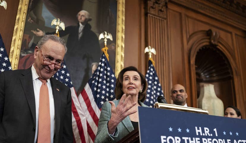 Senate Minority Leader Chuck Schumer, left, and Speaker of the House Nancy Pelosi at an event on Capitol Hill in Washington on Tuesday. Photo: AP