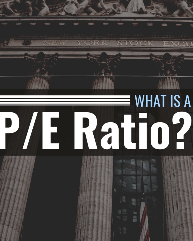 Photo of the NYSE building with text overlay that reads "What Is a P/E Ratio?"