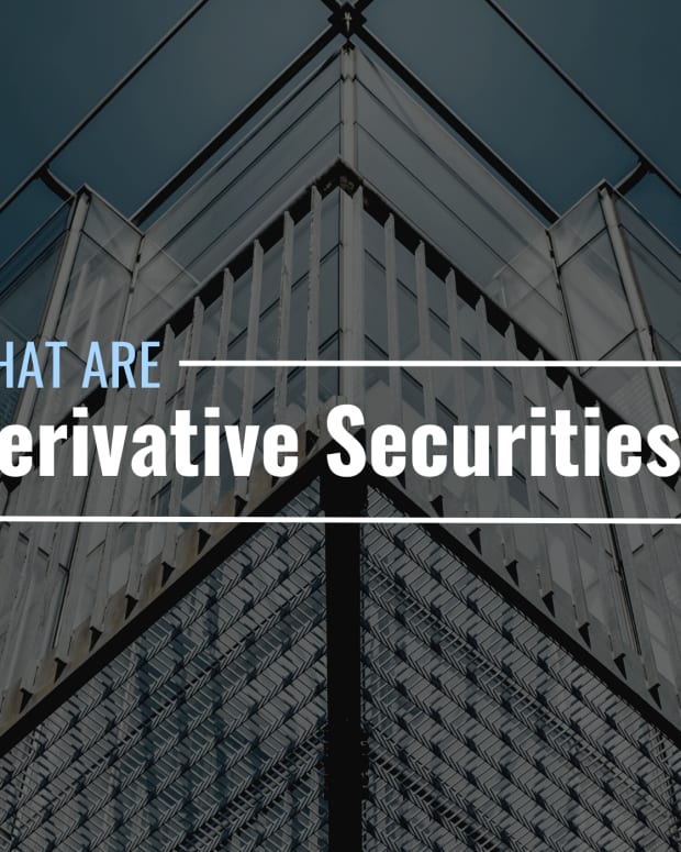 Darkened photo of a kind of modern-looking building with text overlay that reads "What Are Derivative Securities?"
