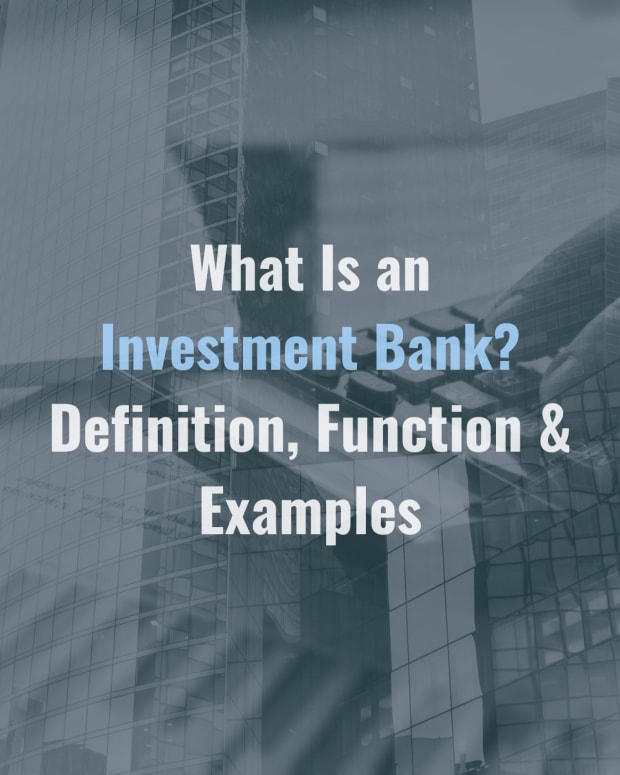 Image of a skyscraper with the text overlay "What Is an Investment Bank? Definition, Function & Examples"