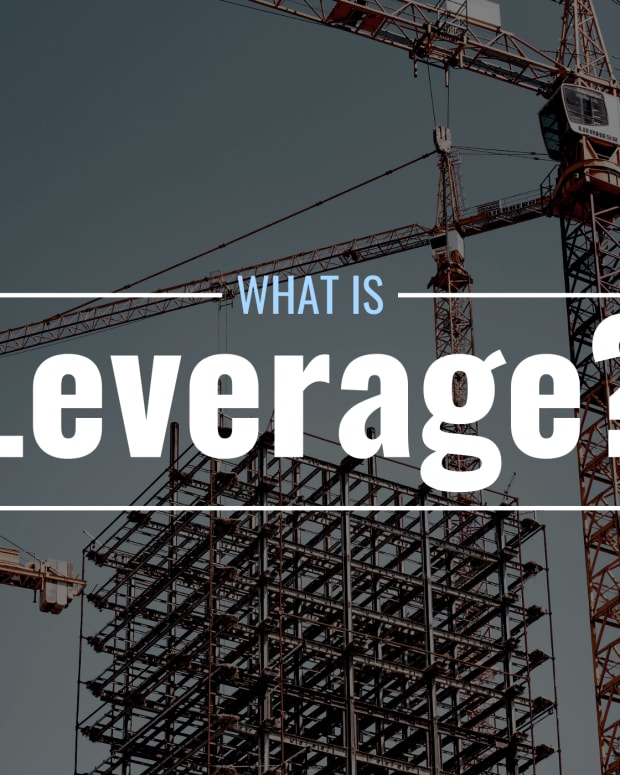 Darkened image of cranes being used to construct a building with text overlay that reads "What Is Leverage?"