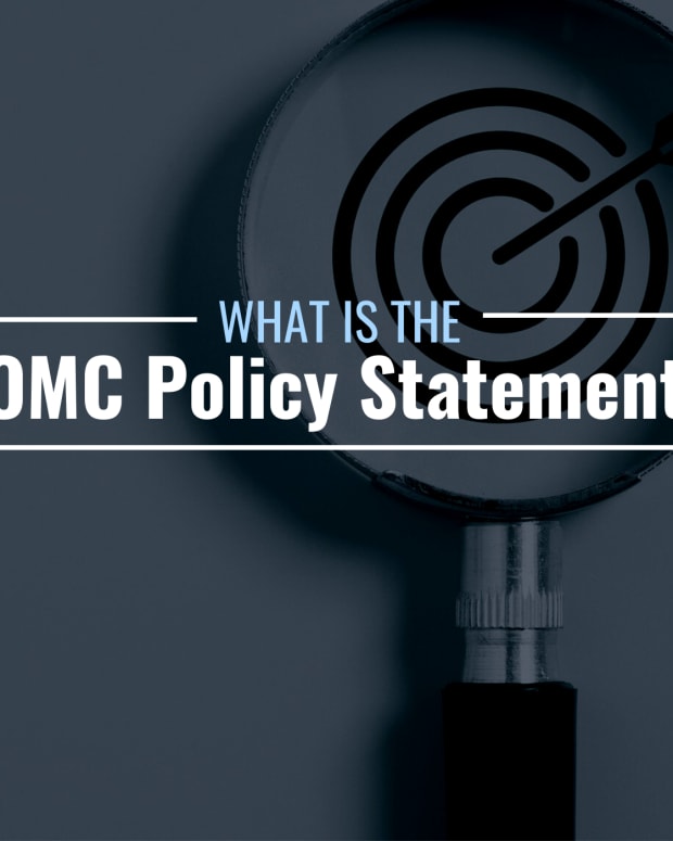 Image of a bullseye inside of a magnifying glass with the text overlay: "What Is the FOMC Policy Statement?"