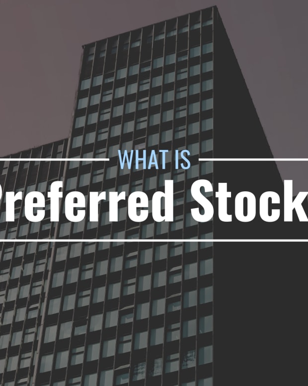 Darkened photo of a tall office building with text overlay that reads "What Is Preferred Stock?"