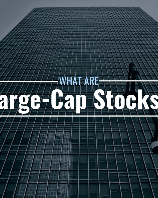 Image of a skyscraper with text overlay: "What Are Large-Cap Stocks?"