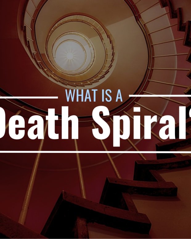 Photo of a spiral staircase with text overlay that reads "What Is a Death Spiral?"