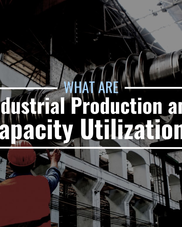 Photo of a worker guiding the placement of machinery equipment at a factory with text overlay that reads "What Are Industrial Production and Capacity Utilization?"