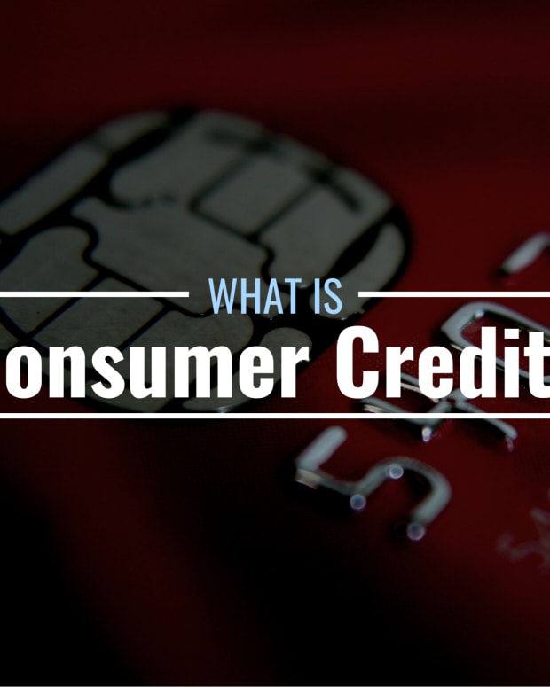 Photo of a credit card with a chip, with text overlay that reads "What Is Consumer Credit?"