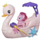 The classic My Little Pony line simulates water-play on dry land with the My Little Pony Friendship is Magic Pinkie Pie Row &amp; Ride Swan Boat Set. Designed for pretend aquatic play, this battery operated boat set allows your child to imagine Pinkie Pie and friends on the high seas, while still on land. Set comes with Pinkie Pie who can be seated inside the boat, positioned to take control at the helm and row away. Music plays as you push the boat forward. Scan Pinkie's necklace into the My Little Pony Friendship Celebration app and unlock her character inside app. Requires 2 AAA batteries, which are not included with the set. Toy cannot be submerged or placed in water and is meant for children ages 3 and up.Buy the My Little Pony Friendship is Magic Pinkie Pie Row &amp; Ride Swan Boat Set now