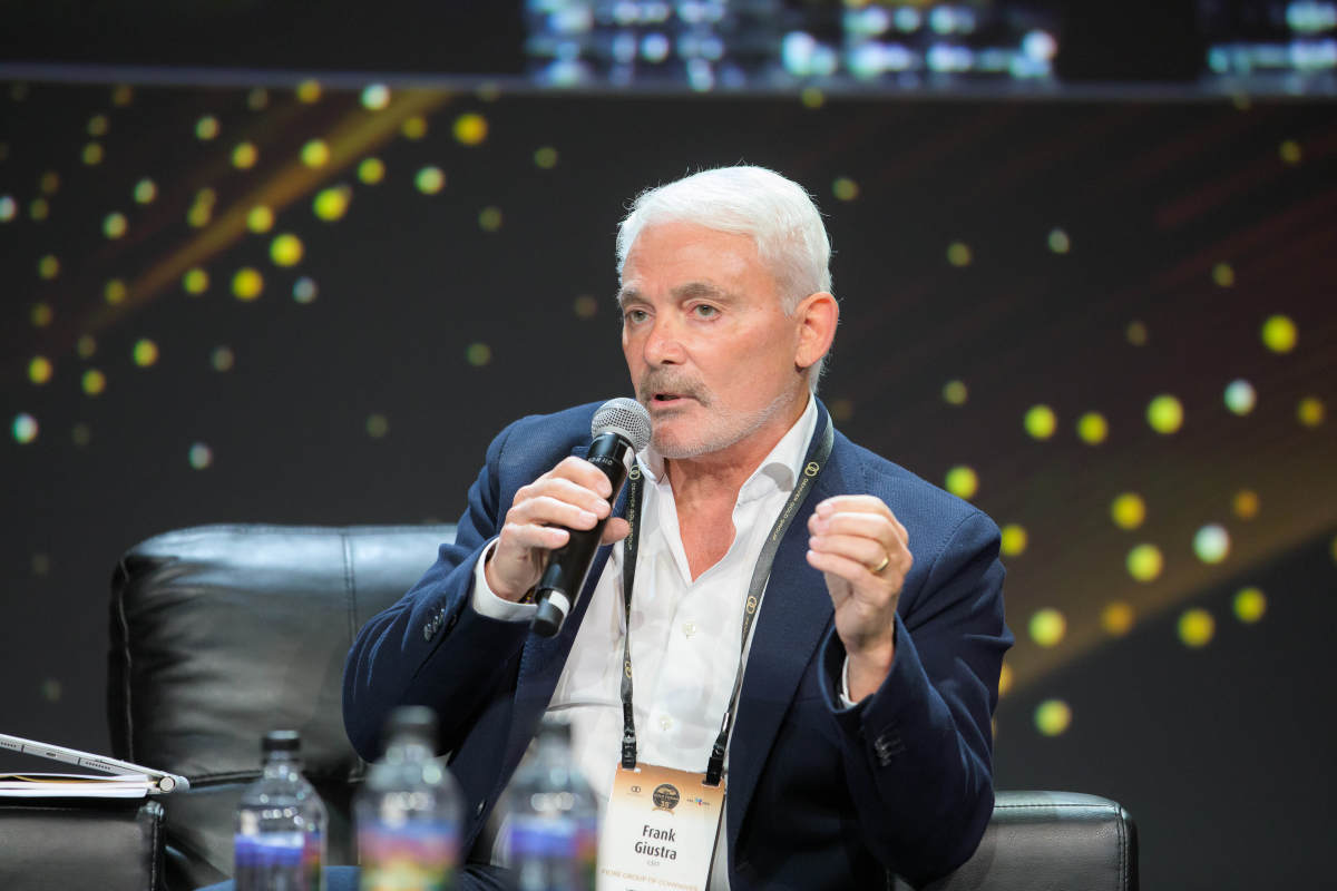 Frank Giustra, president and chief executive officer of Fiore Capital Corp., speaks during the Gold Forum Americas in Colorado Springs, Colorado, US, on Monday, Sept. 18, 2023.