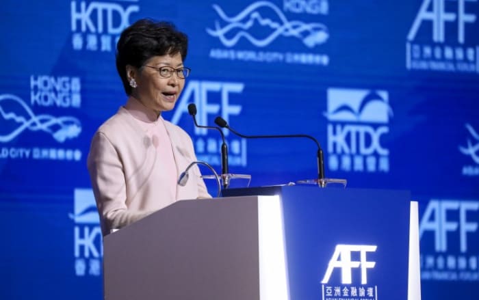 Hong Kong Leader Carrie Lam Tells Asian Financial Forum The City Is Withstanding Protests, US-China Trade War