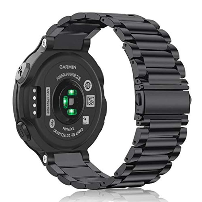 The backside of this Garmin smartwatch shows the sensors that use light to illuminate blood vessels in order to measure heart rate. Tina Arnold/Flickr