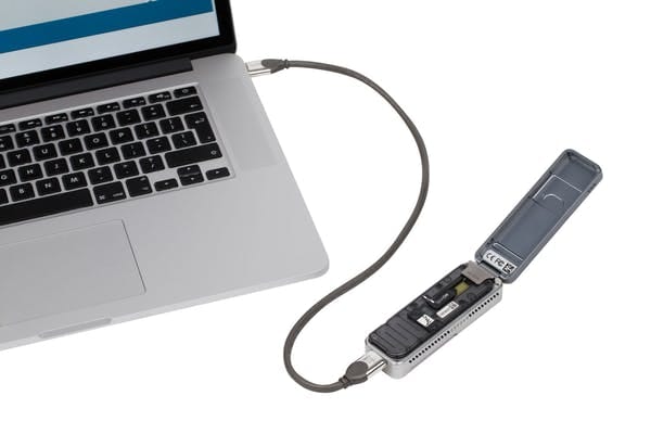 Oxford Nanopore Technologies’ MinION is a palm-size DNA sequencer. Courtesy Oxford Nanopore Technologies