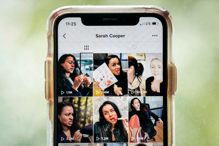Comedian Sarah Cooper’s TikTok page shows thumbnails of her videos, or tiktoks, on the social media platform. Photo Illustration by Drew Angerer/Getty Images