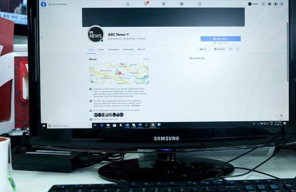 The Facebook page for the Australian Broadcasting Corp. had no articles visible to users on Feb. 18. AP Photo/Rick Rycroft