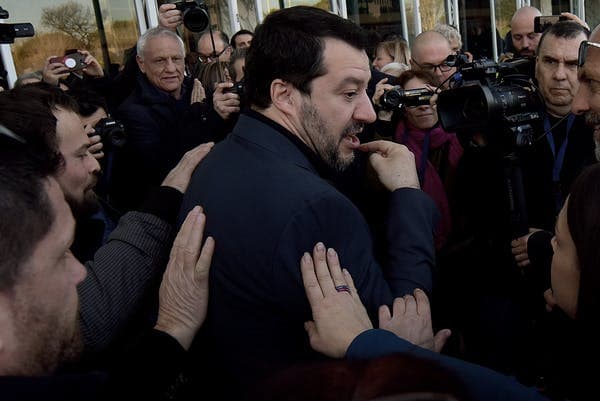 As recently as mid-February, political backers of Lega party leader Matteo Salvini were gathered around, touching him to show their support. Simona Granati – Corbis/Getty Images