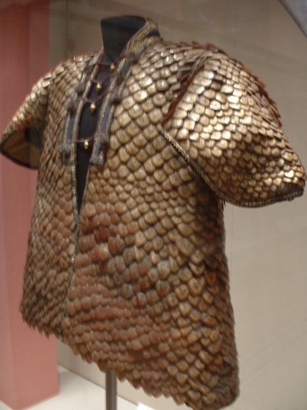 Coat made of pangolin scales, on display at the Royal Armouries in Leeds. The coat was given to King George III in 1820, along with a helmet also made with pangolin scales. Gaius Cornelius/Wikipedia