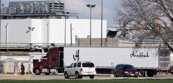 Meat plants across North America have closed; some for deep cleaning and some because of new coronavirus cases. Here Tyson Fresh Meats’ beef processing complex in Dakota City, Neb. (Tim Hynds/Sioux City Journal via AP)