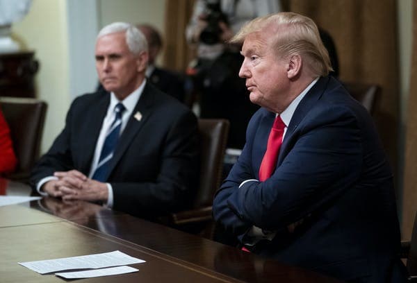 US President Donald Trump, right, with Vice President Mike Pence. The US response to coronavirus has been criticised as too slow. Doug Mills/EPA