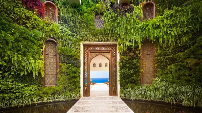 The vertical garden at the entrance to the 28,000-square-foot Ty Warner Mansion at Las Ventanas.