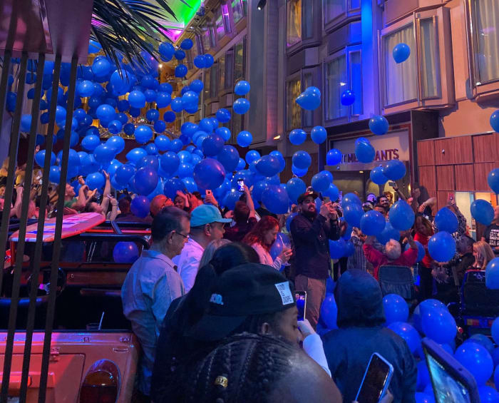 The midnight balloon drop in the Royal Promenade on Royal Caribbean's Navigator of the Seas.