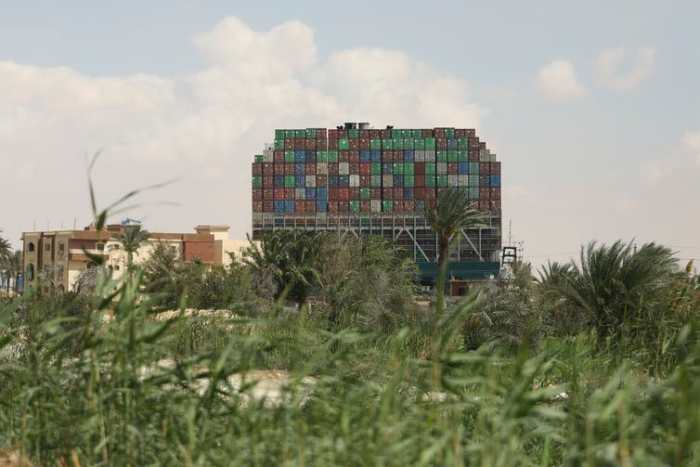 The Ever Given was loaded with over 18,000 containers. AP Photo/Mohamed Elshahed
