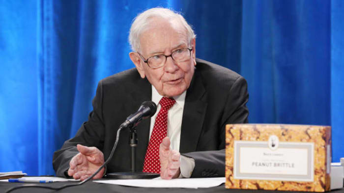 Warren Buffett at Berkshire Hathaway’s annual meeting in Los Angeles, California. May 1, 2021.