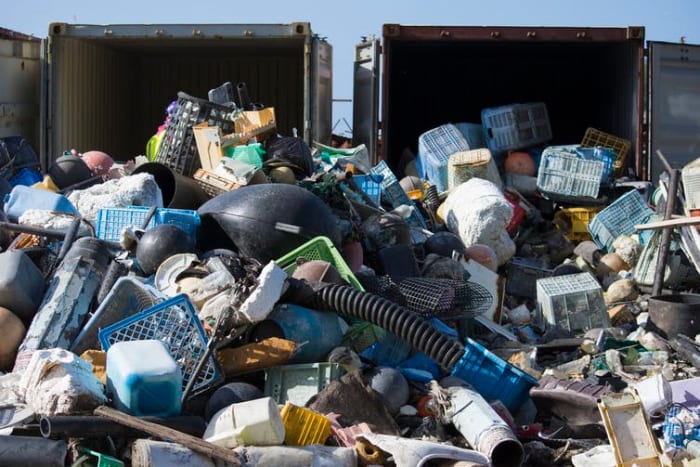 Thousands of pounds of marine debris, much of it plastic, collects on Midway Atoll in the northern Pacific Ocean. Holly Richards, USFWS