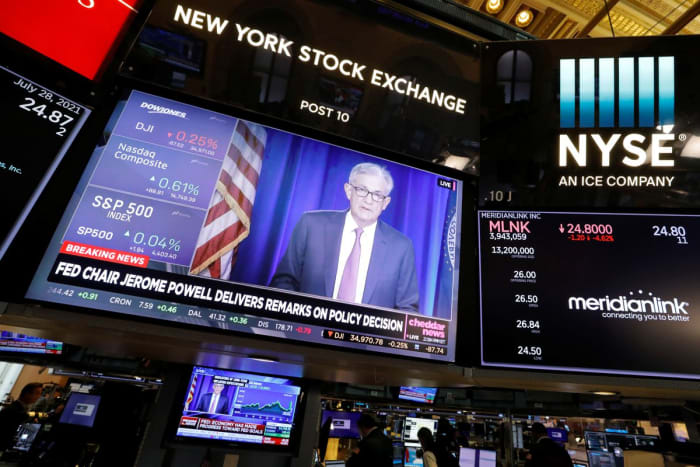 Figure 1: Federal Reserve Chair Jerome Powell in a screen display at NYSE.