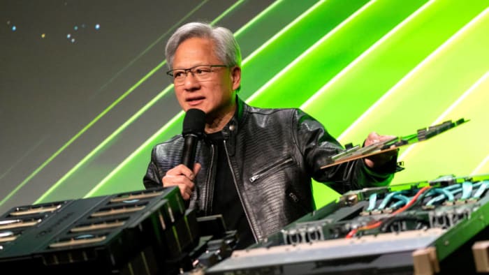 Jensen Huang, co-founder and chief executive officer of Nvidia Corp. lead.