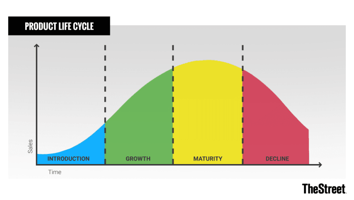 The four stages of the product life cycle are introduction, growth, maturity, and decline. 