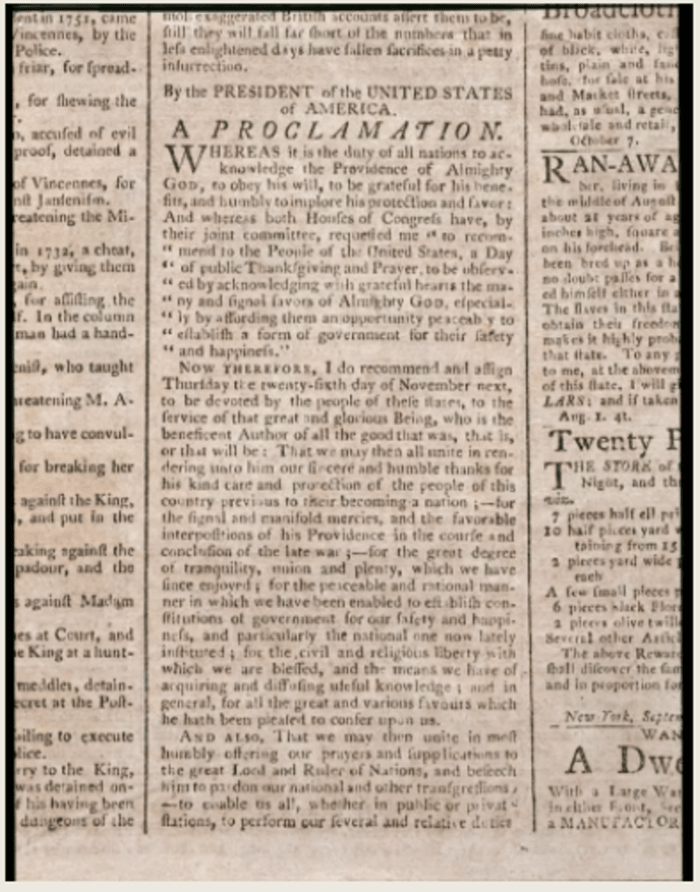 Washington’s proclamation was printed in newspapers throughout the country. George Washington's Mt. Vernon