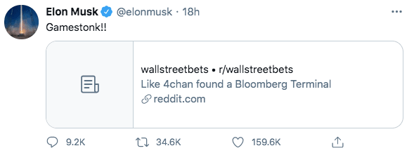 Elon Musk pumps the WallStreetBets Reddit forum
